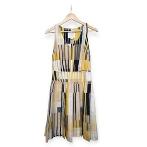 Anthropologie‎ Maeve Silk Yellow Black Geometric Midi Dress 0 Pockets Mod